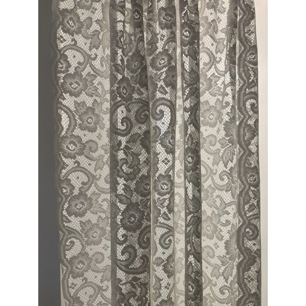 Vintage 80’s 90’s Floral Lace Curtain Panel Ivory White Rod Pocket Cottagecore